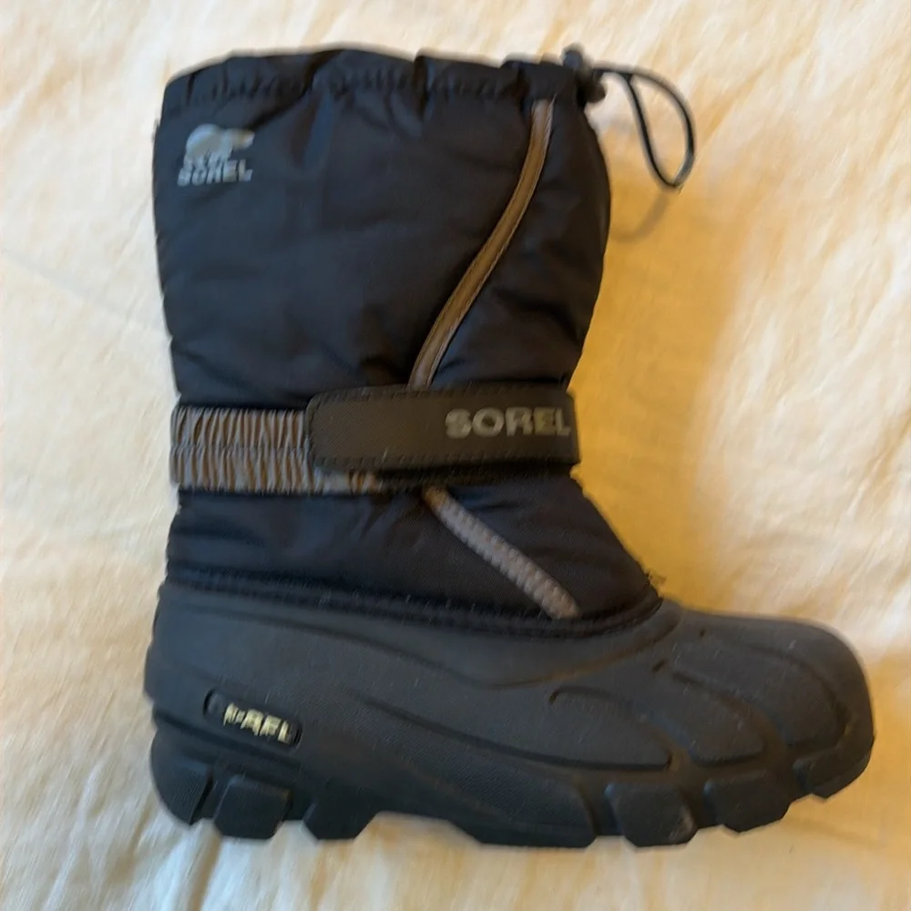 Sorel Youth Flurry Winter Snow Boots Black Size 3